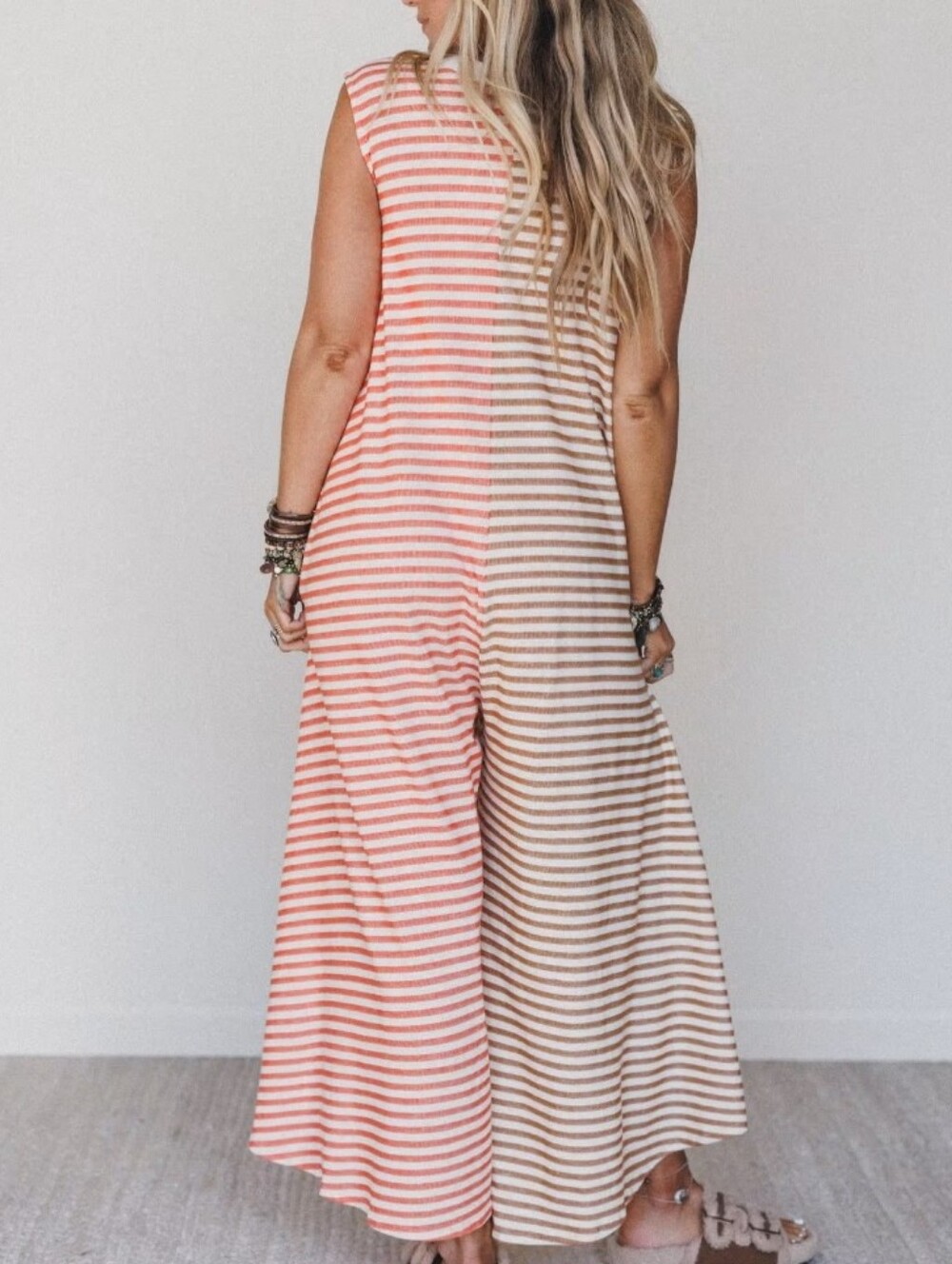 NWOT BUCKETLIST Three Bird Nest Daphne Striped Two-Tone Knit Jumpsuit Medium - Picture 4 of 7